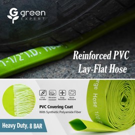 Green Expert 1.5" ID Length 50 Feet PVC Lay-Flat Water Discharge Hose Pump Draining Kit Heavy Duty Backwash Hose Great for Water Disposal in Garden Farm Swimming Pools 527502