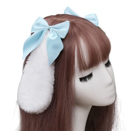 HappyHome Rabbit Ears, Ribbon, Hair Accessory, Hairpin, Rabbit Ears, Cosplay, Cute, Fluffy, Halloween, Fancy Dress Accessory (Blue)