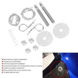 Duokon Car Hood Lock, 4-Piece Kit - D-Shape, Stainless Steel, M6 Thread, Pin Type, Engine Hood Security