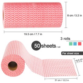 Cleaning Cloths, 3 Rolls of Tearable e Cloth, Multi Purpose Cleaning Cloths, Hand Towel, Dish Wash Cloths, Universal Cleaning Cloth Roll, Suitable for Kitchen use, Red, Blue, Green