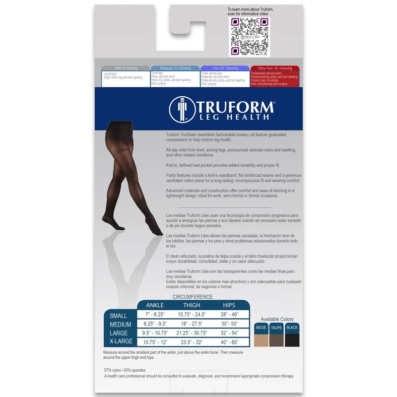 Truform Compression 30-40 mmHg Sheer Pantyhose Beige, Large, 2 Count