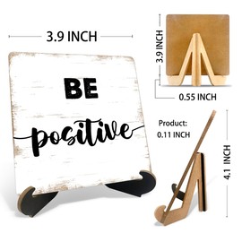 WUZYOU Positivity Reminder　Encouragement Quote Wooden Plaque Sign with Holder Stand 3.9x3.9 INCH, Wellness Encouragement Desk Shelf Decor