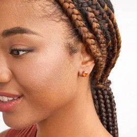 MORGAN & PAIGE .925 Sterling Silver Platinum Plated Cushion Cut Orange Cubic Zirconia Earrings Studs, Hypoallergenic 4-Prong Setting Butterfly-Back Simulated Diamond Stud Earrings for Women