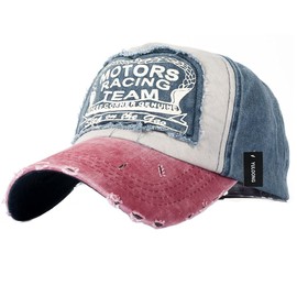 [YULOONG] 100% Cotton Retro Washed Denim Baseball Cap, Adjustable, Unisex, Red A