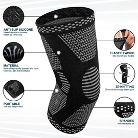 Quelcc 2 Pack Kniebandage Set, Kompression Kniestütze für Meniskusriss, Kniestütze für Damen und Männer, Rutschfeste Atmungsaktiv für Kniescherzen Lindert, Sport, Schwarz, S