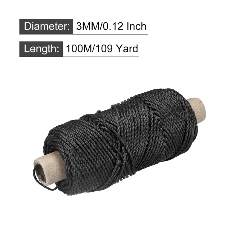 sourcing map Twisted Mason Line Nylon Twine String Cord Black