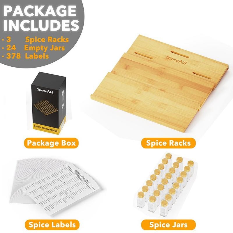 SpaceAid® Bamboo Spice Drawer Organizer Compact Spice Rack for Kitchen