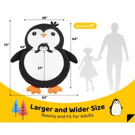 Hobestluk Bean Bag Chairs Bean Bag Floor Cushion Sleeping Mat Bean Bag Chair Adults Beanbag Lounger with Cute Penguin Design for Living Room Bedroom or Playroom (Large,Black)