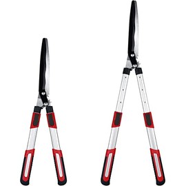 Kapoo Adjustable Hedge Shears, 26-34 Inch for Shaping Hedges, with 9 Inch Wavy Blades and Double-Teflon Coating, for Trimming Borders, Boxwood, and Bushes ba08,Red