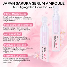 Japan Sakura Serum Ampoule, Intensive Hydration & Soothing Skin, Cherry Blossom Essence Ampoules for Face, Sakura Extract + Vitamin C, Smooth Fine Lines, Moisturizing Skin Care, 2 Boxes of 20 Ampoules