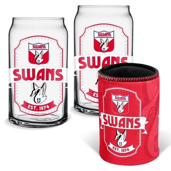 Sydney Swans AFL Footy Can Glasses and Can Cooler