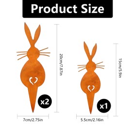 VOPIWOZ Easter Garden Decoration Rust, Pack of 3 Easter Bunny Garden Stake Rust, Easter Decoration for Outdoors, Easter Bunny Decoration, Metal Garden Stake for Garden Decoration, Balcony Decoration