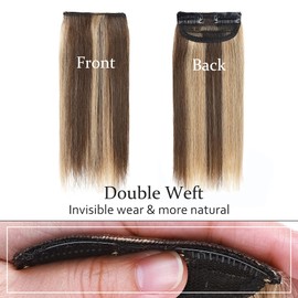 SEGO 2 Pcs Short Hair Extensions Clip in Human Hair 8 Inch 24g Hairpiece Toppers for Women With Thinning-Hair Adding Volume -#4P27 Medium Brown&Dark Blonde