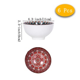 AQUGOO 6 Pcs Ceramic Bowls Set, Ceramic Rice Bowls 10 oz, Bohemian Style Colorful Bowl Gift Set, Pasta Bowl, Housewarming Gift, Festival Gifts (Style 1)