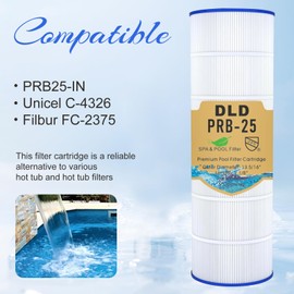 DLD PRB25-IN Hot Tub Filter Replacement Used for Pleatco PRB25, Unicel C-4326, Filbur FC-2375, FC-2370, Guardian 413-106, L x OD:13 5/16" x2 1/8",25 sq.ft, 2-Pack