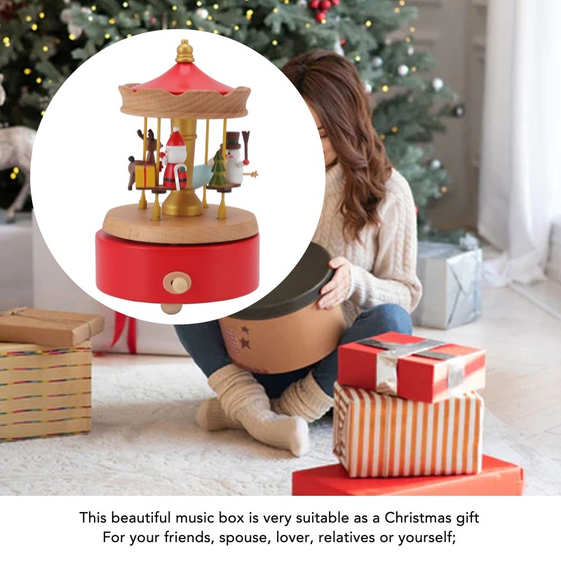 Christmas Music Box Wood Carousel Delicate Clockwork Musical Box Decoration