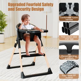 Baby High Chair, High Chairs for Babies and Toddlers, Convertible Folding High Chair with Wheels, Removable Tray 5 Point Harness Footrest Detachable PU Cushion, Portable Highchair for Baby Toddlers
