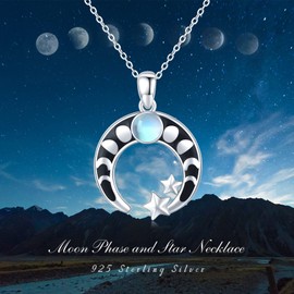 ABIGY Moon Necklace Moon Phase Necklace 925 Sterling Silver Moon Star Pendant Crescent Moon Phase Moonstone Necklace Women's Moon Jewellery Gift Women's Birthday, Sterling Silver