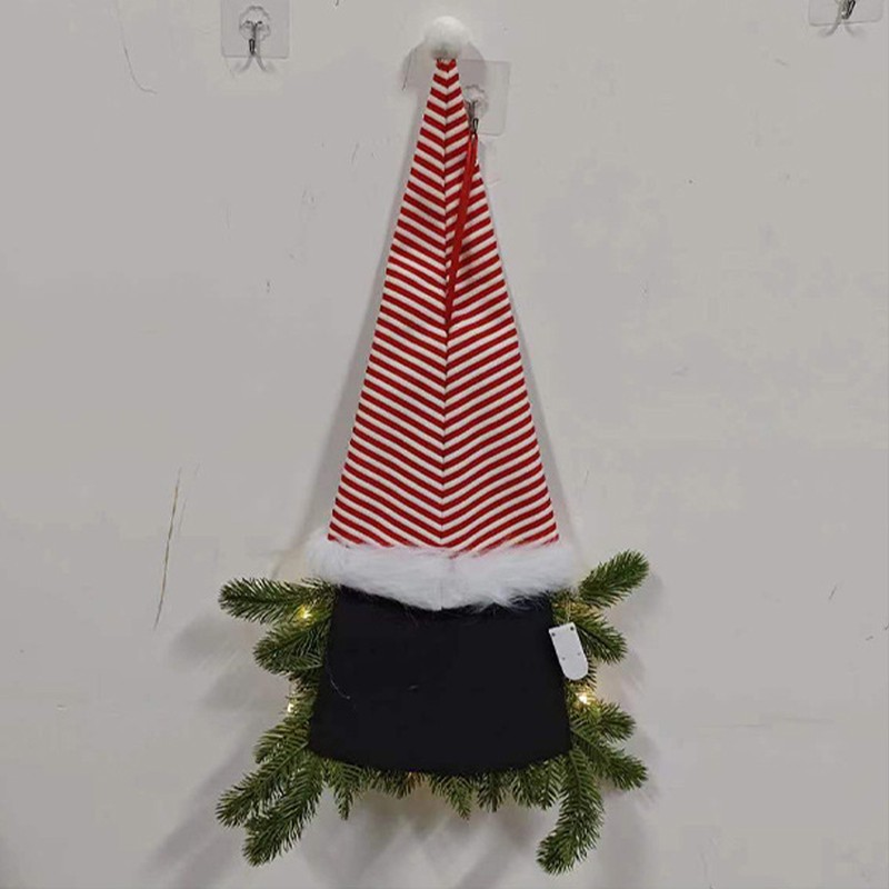Upside Down Xmas Wreath Striped Tall Hat Faceless Doll Light