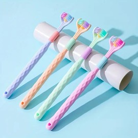 360 Degree 3-headed Soft & Hard Bristle Toothbrush, Oral Care Toothbrush, Oral Care Product for Adults, Travel Toothbrush, Christmas, Christmas Gift, Mouth Hygiene Kit:_New 8counts_Random Color
