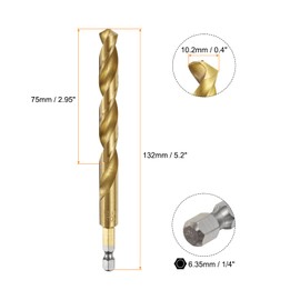 sourcing map 2pcs 1/4" Hex Shank Twist Drill Bits 10.2mm Titanium Coated High Speed Steel Quick Change Hex Drilling Bit Jobber Drill Bits for Wood Plastic Metal, Gold