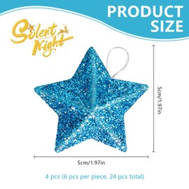 HEOUCH Pack of 24 Christmas Decorations, Decorative Stars for Hanging, Star Christmas Tree Decoration, Stars, Small Star, Shatterproof for Tree Decorations, Fireplace, Window, Table Decoration,