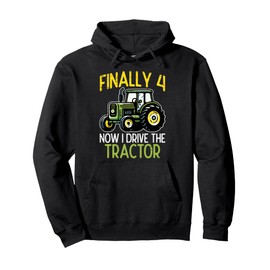 Finally 4 Now I Drive Tractor 4th Birthday Farm Boys Kids Pullover Hoodie