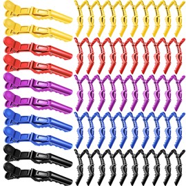 60 Pcs Alligator Sectioning Hair Clips Bulk, Plastic Salon Hairclip for Professional Styling Clips with Wide Teeth & Double Hinge, 5 Colors (Black/Red/Yellow/Purple/Blue)