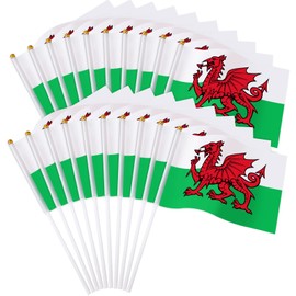 JUNEBRUSHS 20Pcs Wales Flag, 14 × 21cm Mini Handheld Flags Pocket Wales Dragon National Flags 2025 Decorations (Welsh Flag)