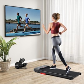 GYMAX Walking Pad, 340LBS Under Desk Treadmill with Remote, APP Control, LED Display & Built-in Wheels, Free Assembly Treadmill for Running, Jogging Working, 3 in 1 Desk Treadmill for Small Space