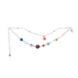 HUNO Summer Galaxy Solar System Universe Eight Planets Guardian Star Beads Foot Chain Barefoot Anklets Ankle Bracelet Jewelry-silver beads