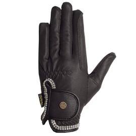 AK Horse Riding Gloves for Competition & Dressing with Crystal Diamante (Black, L)