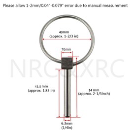 Stainless Steel 316 Lynch pins Linch Pin Dia 6.1mm(1/4In) x L 43.5mm(1-2/3in) with Ring 6 Pack