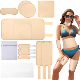 Tesion 11 Pack Castor Oil Pack Wrap Set, Reusable Flannel Castor Oil Pad Kit with Adjustable Elastic Strap and Laundry Bag for Hot/Cold Compress Liver Detox, Stomach, Belly, Neck, Breast & Entire Body (Large, Skin Color)