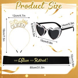 JATEBI 3 PCS Retirement Gifts for Women Retirement Party Decorations Include Sash Crown and Heart Glasses Women Retired Party Supplies Gifts Favors
