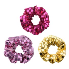Pink Glitter Hair Accessories for Women Girls Sparkly Sequin Hair Band Y2k Hair Scrunchies for Girls Women Bling Hairband for Party Prom Gold Big Ponytail Holders Sparkly Hairbands 3pcs