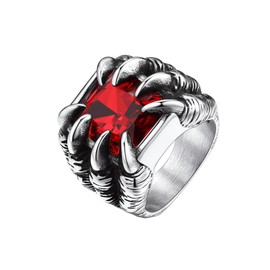 Bestyle Mens Stainless Steel Ring Gothic Demon Evil Dragon Claw Red Gem Stone Band Ring Red Garnet Ring Biker Punk Ring for Men Gift for Him, Anillos De Hombre, Size 8