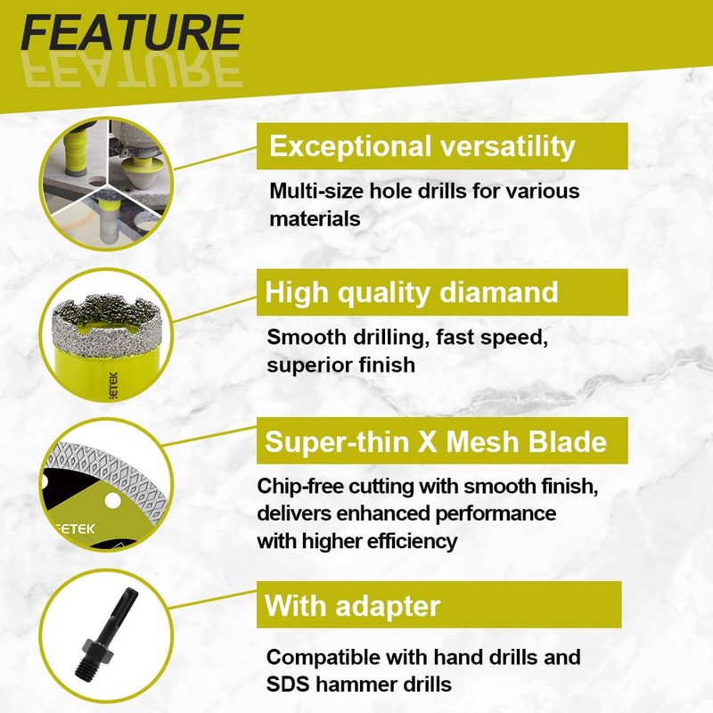 Tile Hole Saw Kit - Diamond Core Drill Bits Set