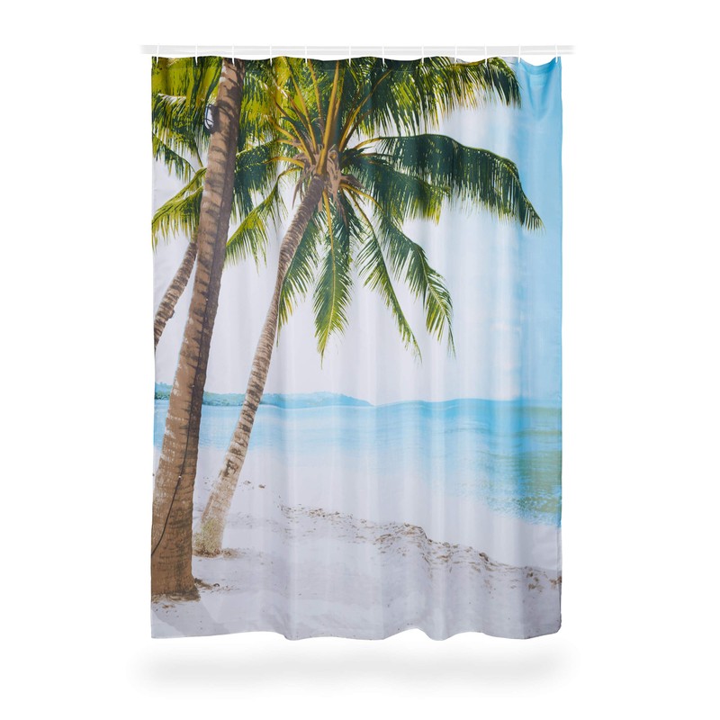 Relaxdays Shower Curtain with Beach Motif, Polyester, Washable, Anti-Mould, Bathroom