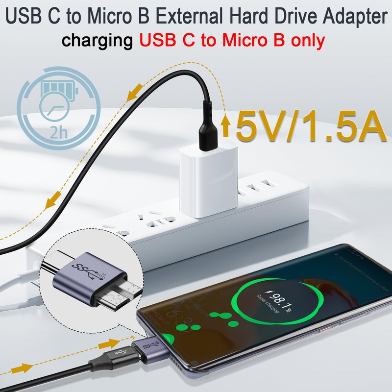QIANRENON 10Gbps USB C to Micro B External Hard Drive