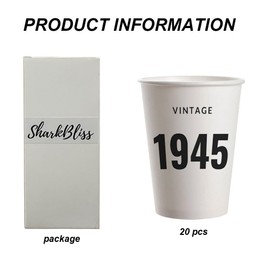 SharkBliss Vintage 1945 80th Birthday Party Cups, 20 Pack 9oz Black Vintage 1945 Disposable Paper Beverage Party Cups for His Her Eighty 80th Birthday Party (1945 Black)