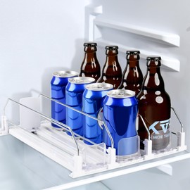 Aurinovellia Refrigerator Organiser, Drinks, Automatic Fridge Can Organiser, Self-Sliding Drinks Dispenser Fridge, for 12 Cans, 3 Rows, for Kitchen, Supermarkets, Storage Room 31 x 25 cm