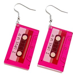 Colorful 70'S 80'S Cassette Tape Resin Acrylic Dangle Earrings for Women Jewelry (E)
