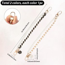 SUNNYCLUE 1 Box 2Pcs 2 Colors Tumbler Handle Strap Pearl Cup Holders 10.39 Inch Alloy Flower Plastic Beads Colorful Woven Water Bottle Link Chains Accessories for Most Tumblers Bottle Bags Phone Decor