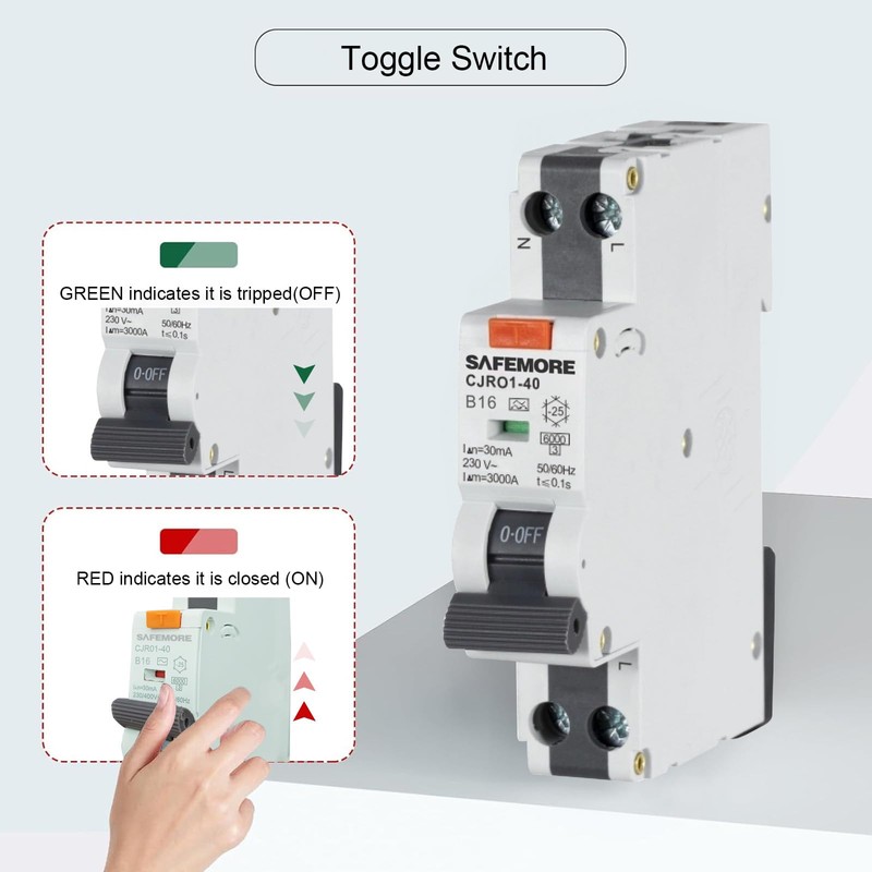 16A RCBO Circuit Breaker, SAFEMORE RCD Safety Switch with Earth