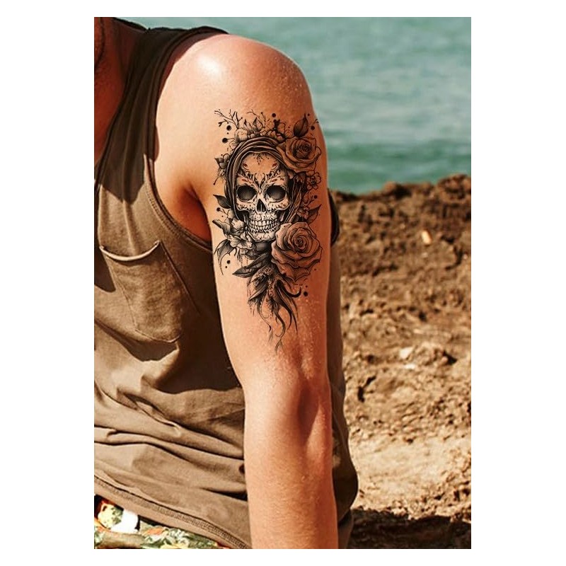 6 Blätter Temporäre Totenkopf und Rosen Tattoos Skull Tattoos Deadhead