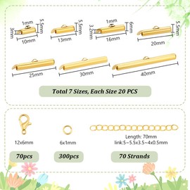 PH PandaHall 580pcs Tube Slide Clasp Kit Gold Beading Slide Tube Cord Ends with Jump Rings Lobster Claw Clasps Chain Extender Buckle for Bead Loom Multi-Strand Necklace Earring Jewelry Making 7 Size