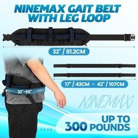 NINEMAX Gait Belt for Seniors, Gait Belt with Handles for Elderly, Medical Nursing Lift Gate Belts for Physical Therapy and Patients Walking Safety with Leg Strap and Quick Release Buckle (Blue)