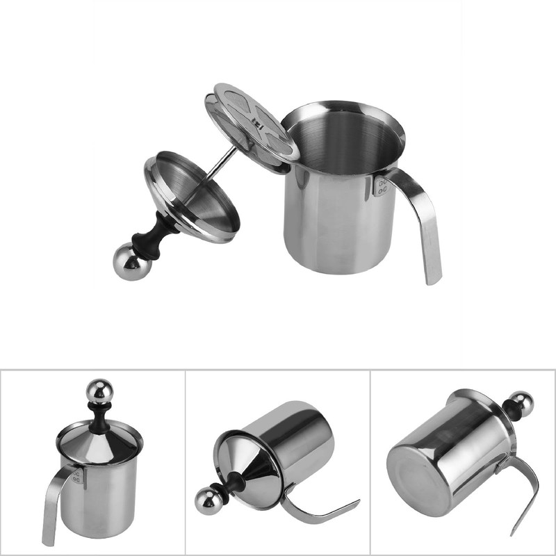 Frabosk 400ML 800ML Stainless Steel Manual Milk Frother Double Mesh