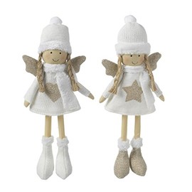 Set of 2 Standing White Angels with Winter / Christmas Outfits (32cm)